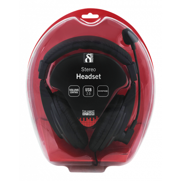 DELTACO USB stereo headset, 40 mm element, 32 ohm, 20Hz-20kHz, svart HL-57