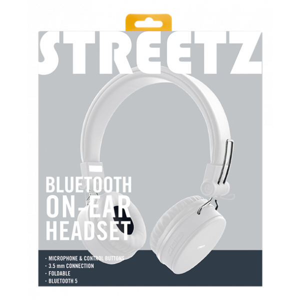 STREETZ Vikbart on-ear BT headset, 3.5 mm, vit HL-BT403