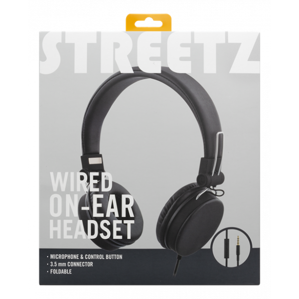 STREETZ headset for smartphone, microphone, 1-button, 1,5m, black HL-W200