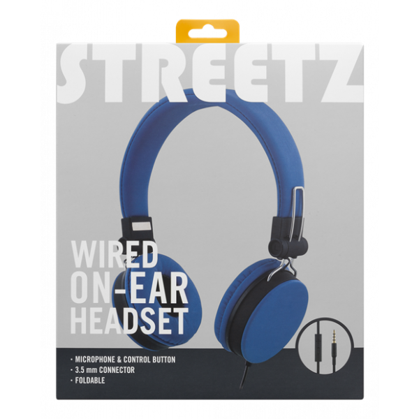 STREETZ headset for smartphone, microphone, 1-button, 1,5m, blue HL-W201