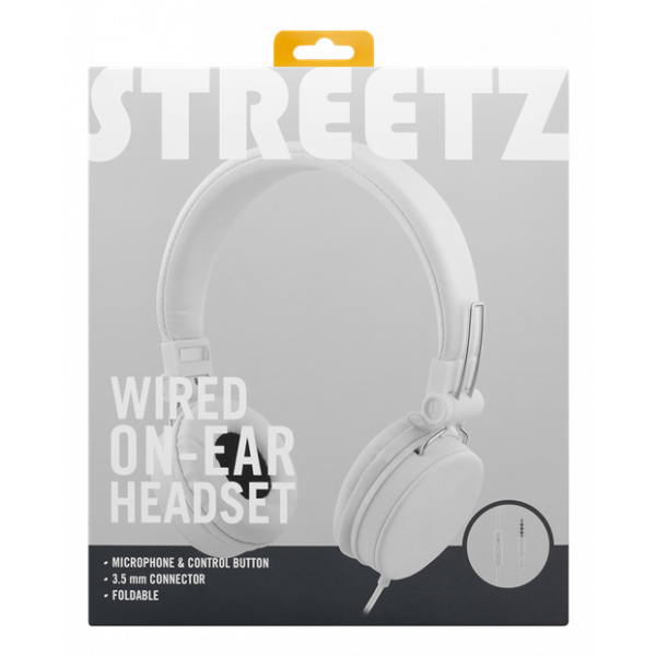 STREETZ headset for smartphone, microphone, 1-button, 1,5m, white HL-W203