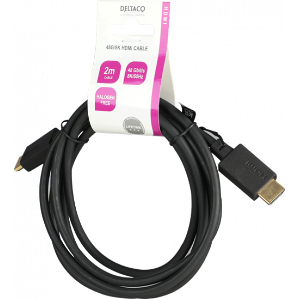DELTACO ULTRA High Speed HDMI-cable, 48Gbps, 2m, black HU-20-LSZH