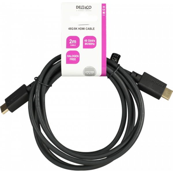 DELTACO ULTRA High Speed HDMI-cable, 48Gbps, 2m, black HU-20-LSZH