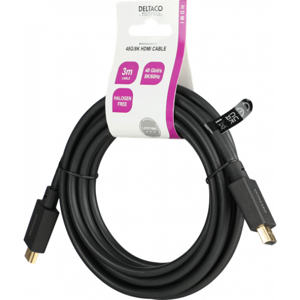DELTACO ULTRA High Speed HDMI-cable, 48Gbps, 3m, black HU-30-LSZH