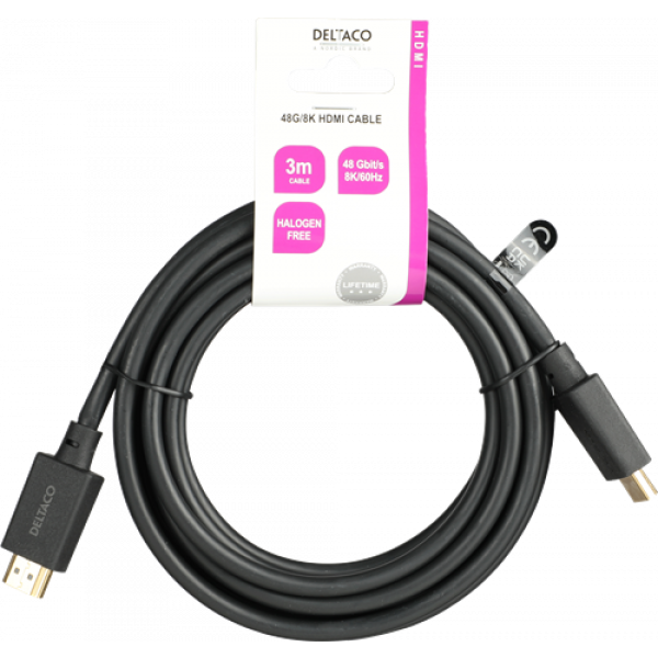 DELTACO ULTRA High Speed HDMI-cable, 48Gbps, 3m, black HU-30-LSZH