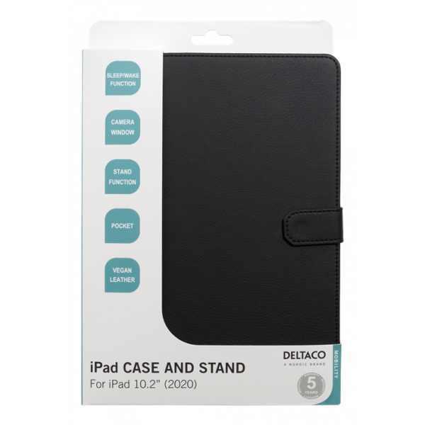 DELTACO iPad 10.2" 2020 case, vegan leather, sleep/wake, stand IPD-2020