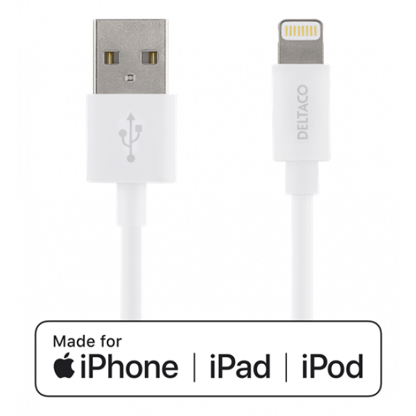 DELTACO USB-A - Lightningkabel, MFi C89, 1 m, vit, 10-pack IPLH-101B