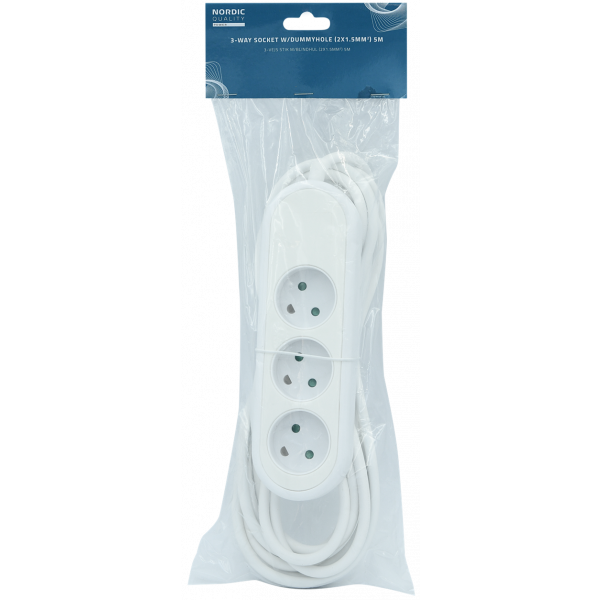 Nordic Quality Power 3-way socket w/dummyhole (D), 5m KF-DB-03(dummy) 5M