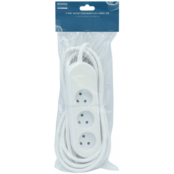 Nordic Quality Power 3-way socket grounded (D), 5m KF-DB-03(grounded) 5M