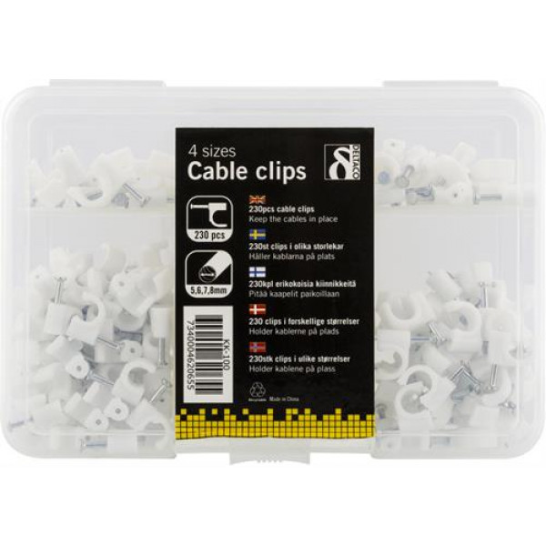 Kabelklammer 4 storlekar 5,6,7 och 8 mm, 230-pack