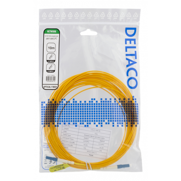DELTACO OS2 fiberkabel LC – LC, simplex, singlemode, UPC, 9/125, 10m LCLC-10S-SI