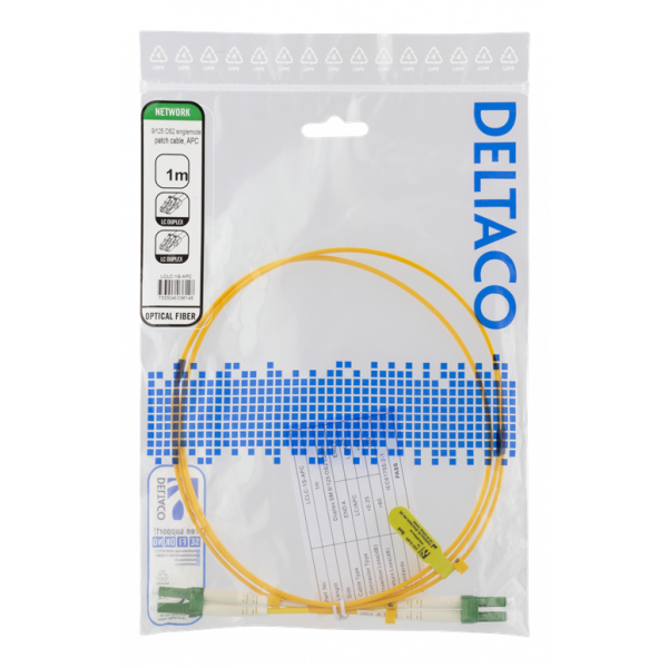 DELTACO OS2 fiberkabel LC – LC, duplex, singlemode, APC, 9/125, 1m LCLC-1S-APC