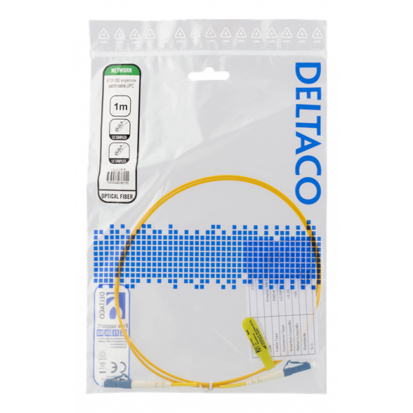 DELTACO OS2 fiberkabel LC – LC, simplex, singlemode, UPC, 9/125, 1m LCLC-1S-SI