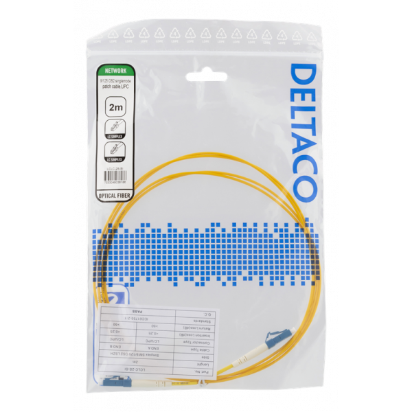 DELTACO OS2 fiberkabel LC – LC, simplex, singlemode, UPC, 9/125, 2m LCLC-2S-SI