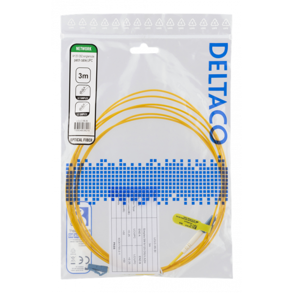 DELTACO OS2 fiberkabel LC – LC, simplex, singlemode, UPC, 9/125, 3m LCLC-3S-SI