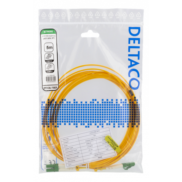 DELTACO OS2 fiberkabel LC – LC, duplex, singlemode, APC, 9/125, 5m LCLC-5S-APC