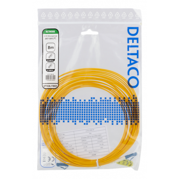 DELTACO OS2 fiberkabel LC – LC, simplex, singlemode, UPC, 9/125, 8m LCLC-8S-SI