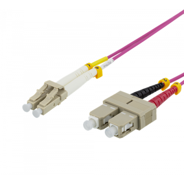 DELTACO Fiberkablage, 3m, LC-SC Duplex, 50/125, rosa LCSC-703