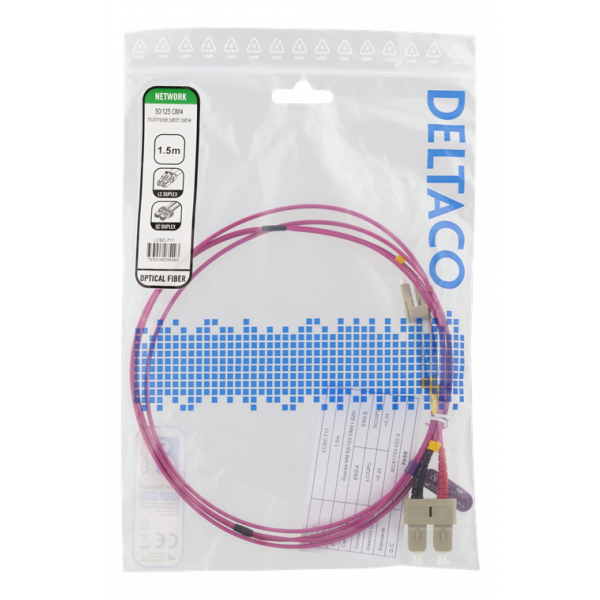 DELTACO OM4 fiberkabel LC – SC, duplex, multimode, 50/125, 1,5m LCSC-711