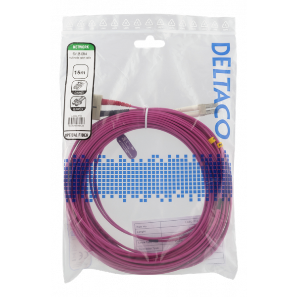 DELTACO OM4 fiberkabel LC – SC, duplex, multimode, 50/125, 15m LCSC-715