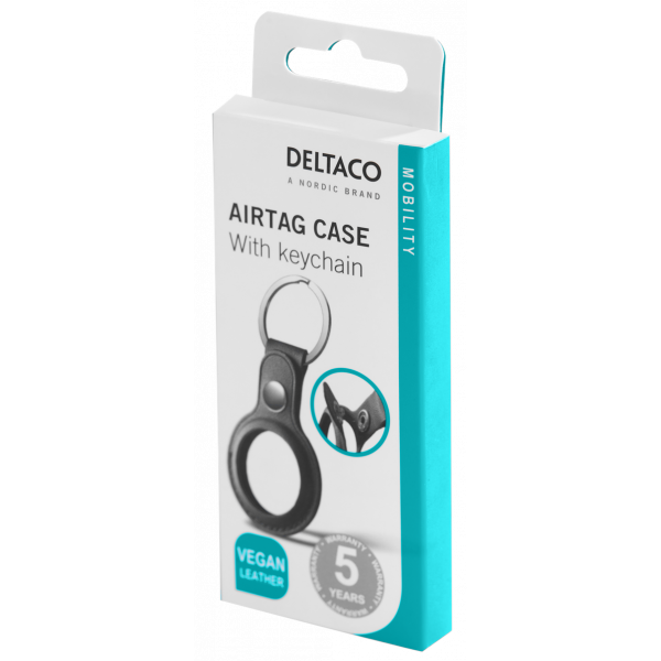 DELTACO Apple AirTag case, keychain, vegan leather, black MCASE-TAG10