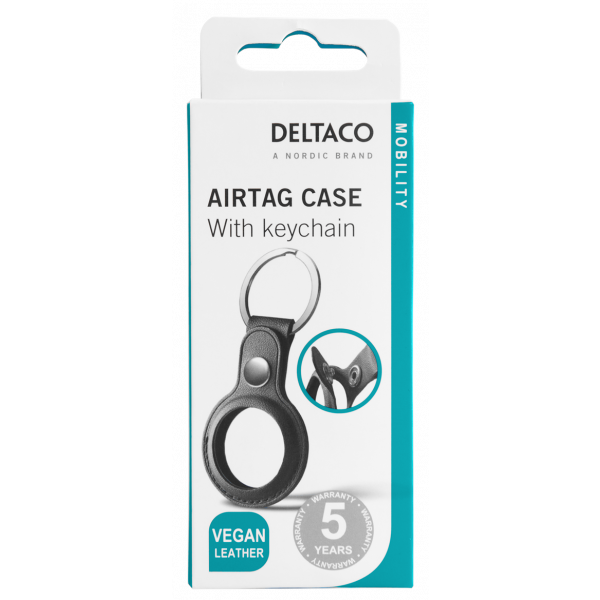 DELTACO Apple AirTag case, keychain, vegan leather, black MCASE-TAG10