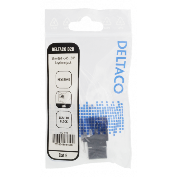 DELTACO Cat6 skärmat Keystone-uttag, LSA/110-terminering, plast, 180, MD-119