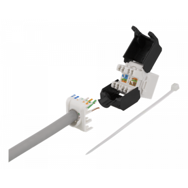 DELTACO Cat6A Keystone-uttag, verktygsfri klämterminering, plast, vit MD-120