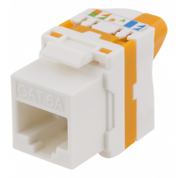 DELTACO Cat6A Keystone-uttag, verktygsfri, plast, vit/orange MD-123