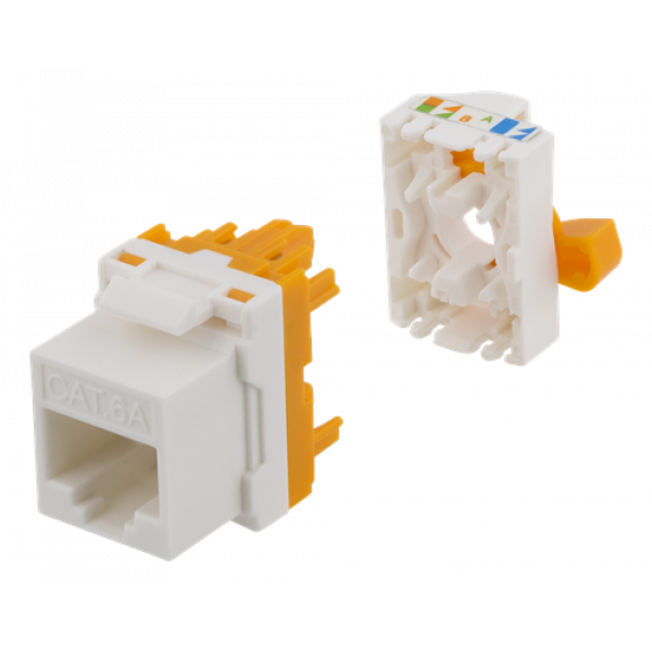DELTACO Cat6A Keystone-uttag, verktygsfri, plast, vit/orange MD-123