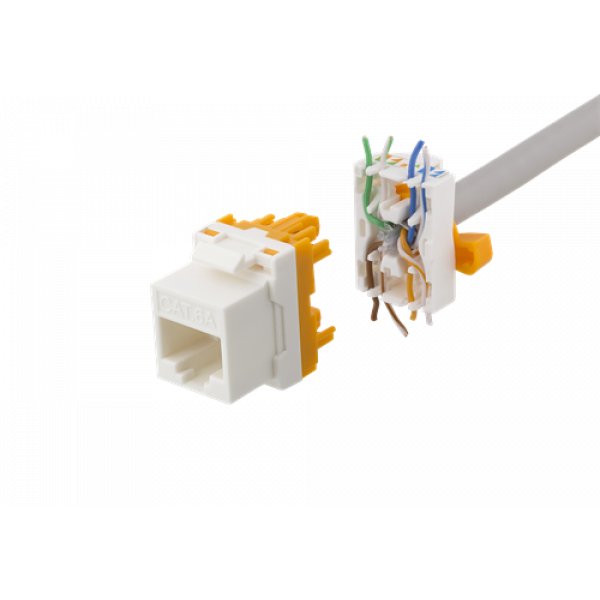DELTACO Cat6A Keystone-uttag, verktygsfri, plast, vit/orange MD-123