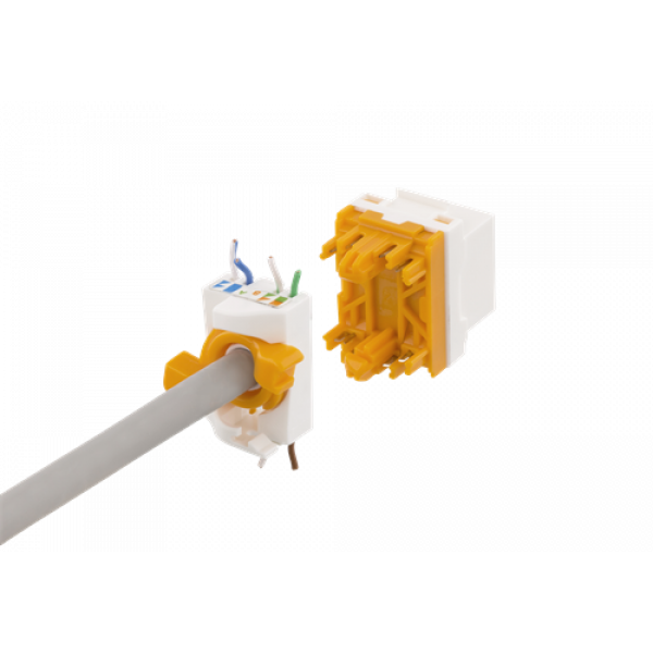 DELTACO Cat6A Keystone-uttag, verktygsfri, plast, vit/orange MD-123