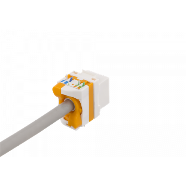 DELTACO Cat6A Keystone-uttag, verktygsfri, plast, vit/orange MD-123