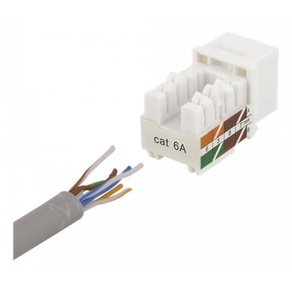 DELTACO Cat6A Keystone-uttag, LSA/110-terminering, plast, 90, vit MD-124