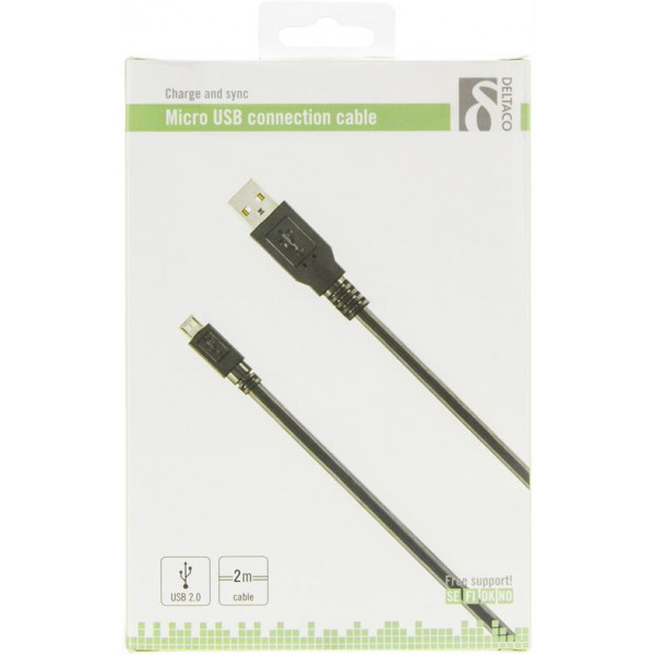 DELTACO USB 2.0 kabel Typ A ha - Typ Micro B ha, 5-pin, 2m, svart