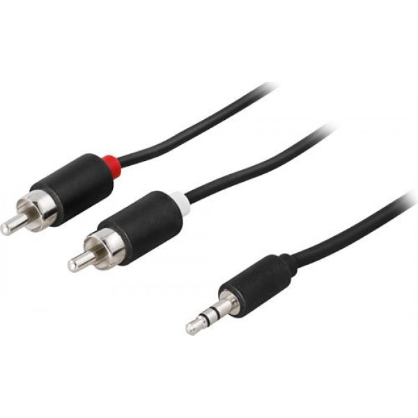 DELTACO Ljudkabel 3,5mm ha - 2xRCA ha 3m, svart