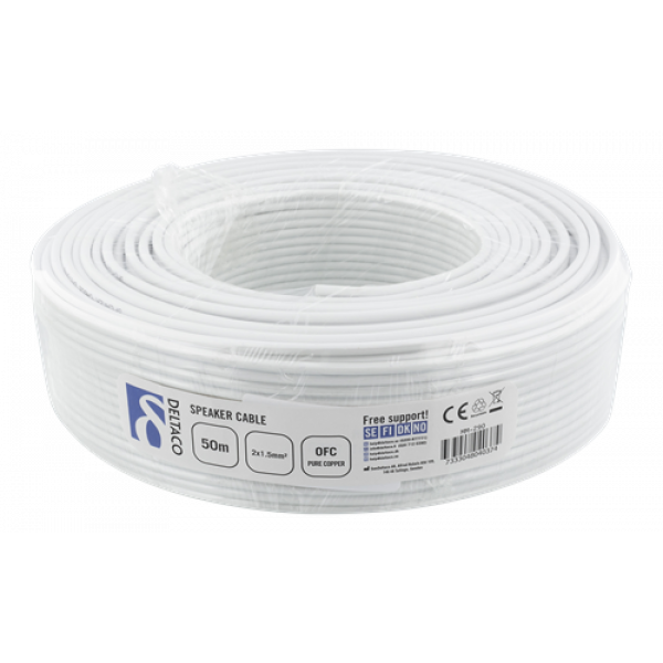 DELTACO 2x15mm Högtalarkabel, 50m, OFC ren koppar, vit MM-290