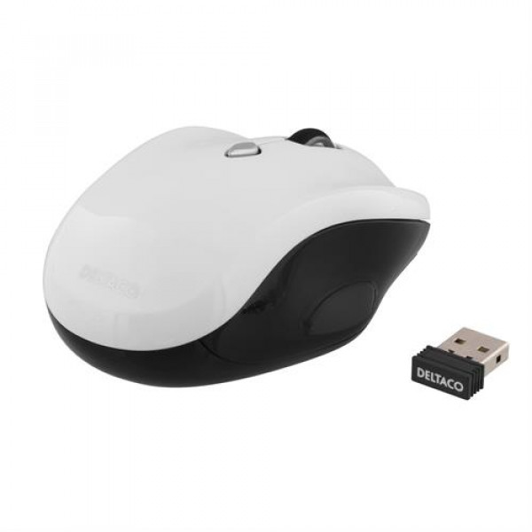 DELTACO trådlös optisk mus, 5 knappar med scroll, DPI-val, USB, sv/v