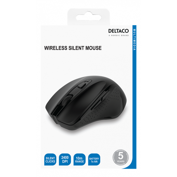 DELTACO Wireless office silent mouse, ergonomic shape, USB rec MS-802