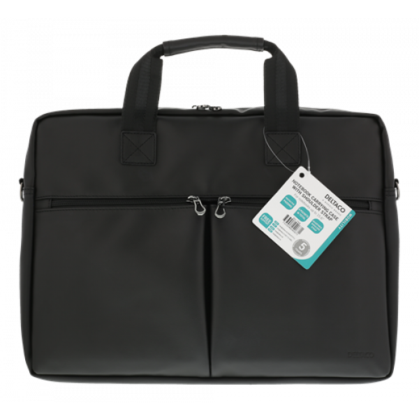 DELTACO notebookväska upp till 15,6", frontfickor, PU-läder, svart NV-794