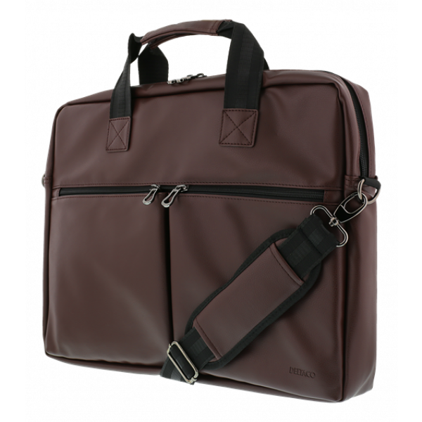 DELTACO notebookväska upp till 15,6", frontfickor, PU-läder, brun NV-795