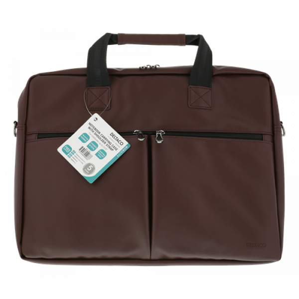DELTACO notebookväska upp till 15,6", frontfickor, PU-läder, brun NV-795