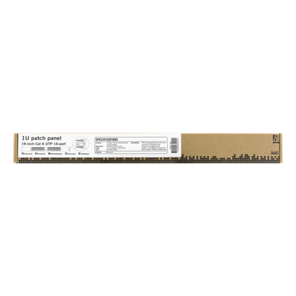 DELTACO 19" patchpanel, 16xRJ45, Cat6, UTP, 1U, 10Gbps, svart PAN-102
