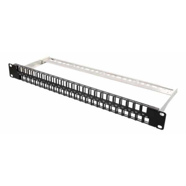 DELTACO 19" Öppen patchpanel, 48 platser, 1U, aluminium, svart PAN-115