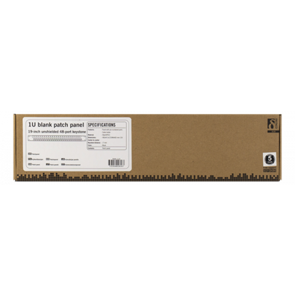 DELTACO 19" Öppen patchpanel, 48 platser, 1U, aluminium, svart PAN-115
