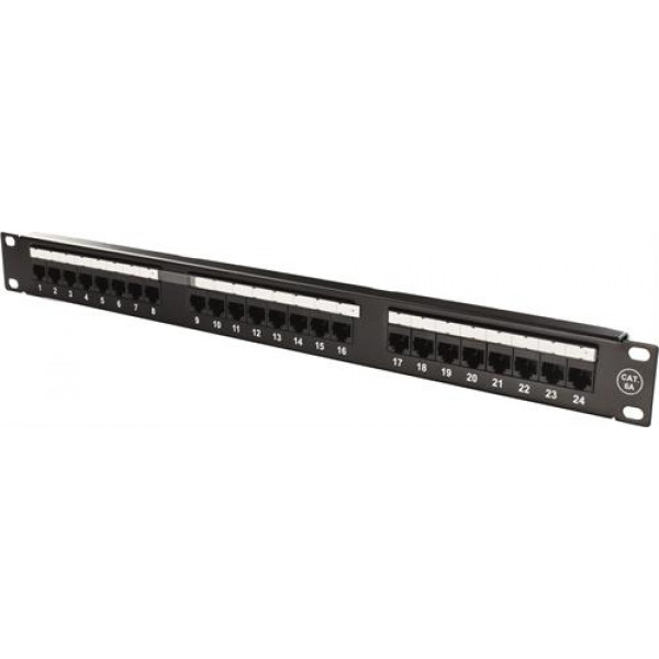 UTP Patchpanel 24xRJ45, Cat6A, 1U, 19", metall, svart