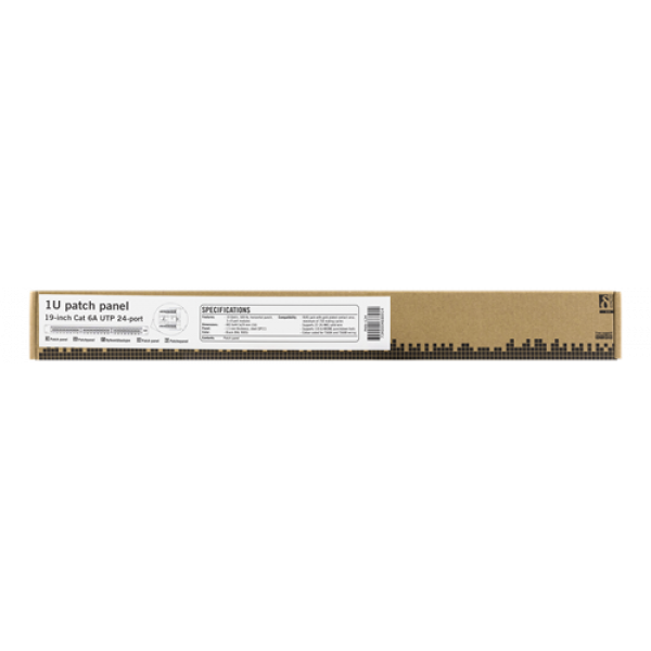 DELTACO 19" patchpanel, 24xRJ45, Cat6a, UTP, 1U, 10Gbps, svart PAN-124