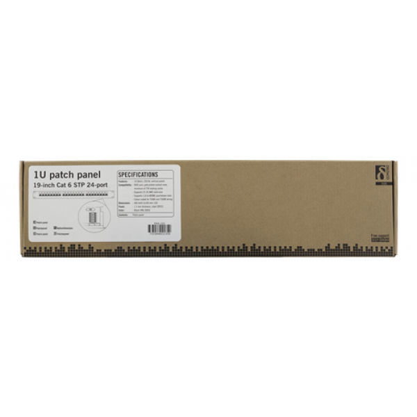DELTACO 19" patchpanel, 24xRJ45, Cat6, 10Gbps, 1U, STP, metall, svart PAN-201