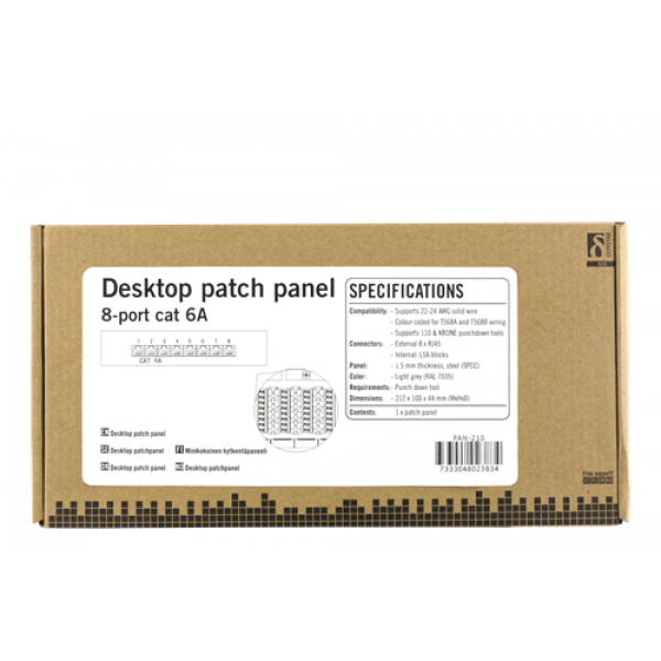 DELTACO Patchpanel, 8xRJ45, Cat6a, väggmonterbar, 10Gbps, grå PAN-210