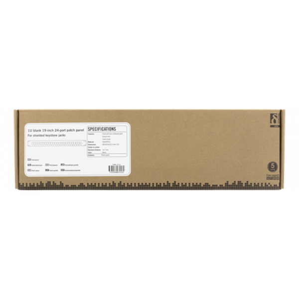DELTACO 19" Keystone patchpanel, 24 portar, 1U, jordkabel, metall, sva PAN-214